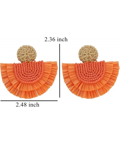 Bohemia Beaded Fringe Statement Earrings with Long Dangling Tassel Raffia Earrings for Women Small Orange $10.06 Earrings