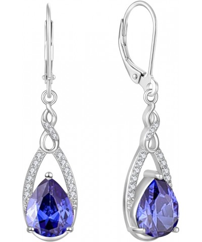 Women's Dangle Earrings,925 Sterling Silver 8 * 10MM Teardrop Birthstone Infinity Leverback Earrings 2-Tanzanite Color $39.74...