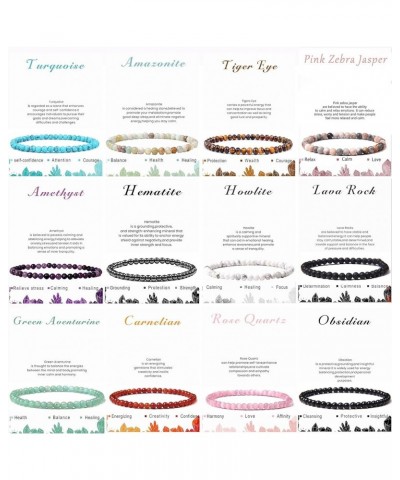 12Pcs 4mm Healing Stone Beaded Bracelets for Women Men Semi-Precious Gemstones Bracelets Crystal Beaded Bracelet Unisex Adjus...