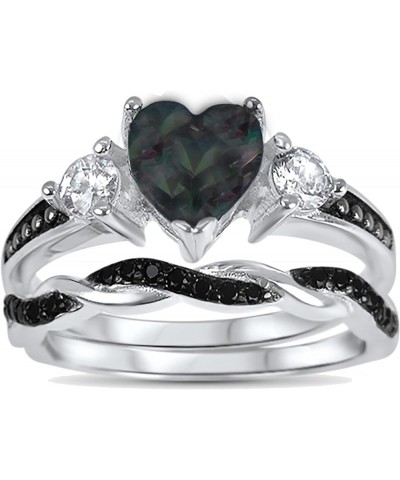 His Hers Wedding Ring Set TRIO 3 PCS Simulated Black Topaz Bridal Set Silver Black Titanium Him Her Her 11 - His 9 $40.85 Sets