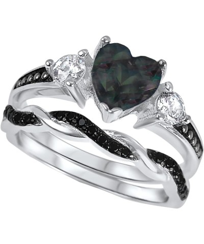 His Hers Wedding Ring Set TRIO 3 PCS Simulated Black Topaz Bridal Set Silver Black Titanium Him Her Her 11 - His 9 $40.85 Sets