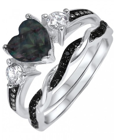 His Hers Wedding Ring Set TRIO 3 PCS Simulated Black Topaz Bridal Set Silver Black Titanium Him Her Her 11 - His 9 $40.85 Sets