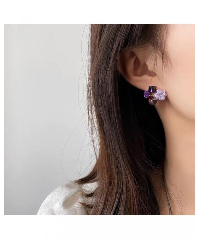 Boho Amethyst Flower Drop Earrings Vintage Purple Rhinestones Flora Petal Earrings Statement Rose Flower Studs Geometric Crys...