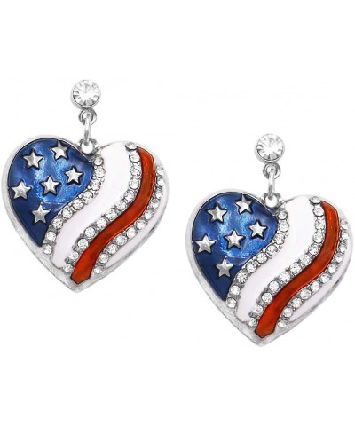 Women's July 4th USA Flag Red White and Blue Patriotic Heart Earrings, 1.25 Post Back Heart $12.71 Earrings