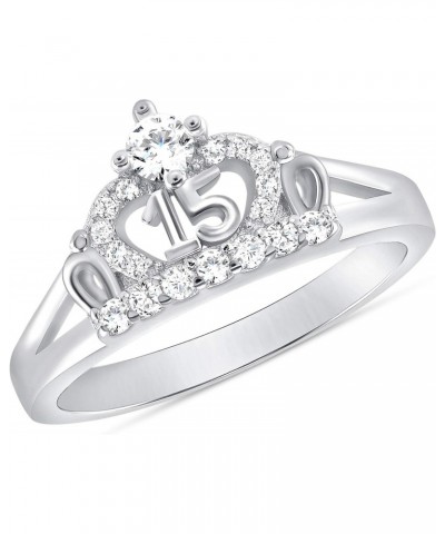 925 Sterling Silver Sweet 15 Quinceanera Crown Cz Ring Rhodium Plated $17.69 Rings