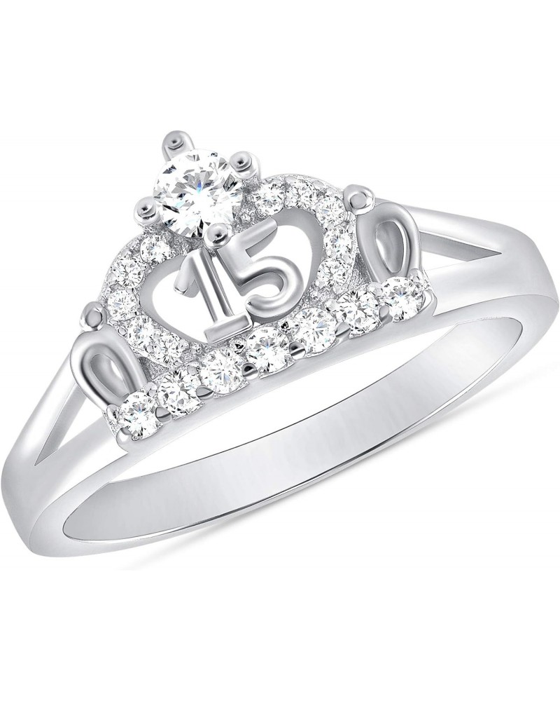 925 Sterling Silver Sweet 15 Quinceanera Crown Cz Ring Rhodium Plated $17.69 Rings