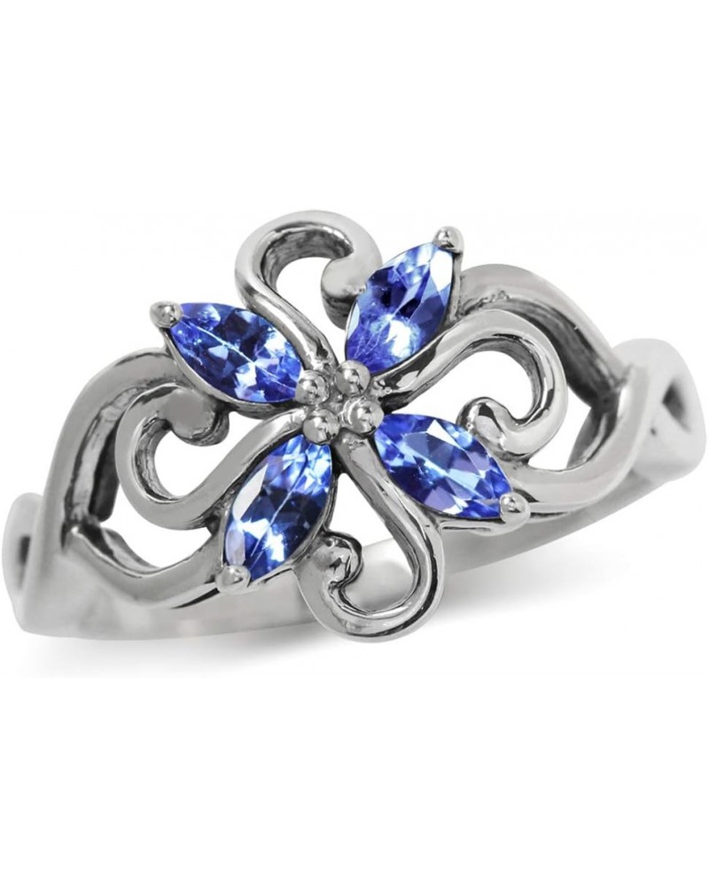 Genuine Tanzanite 925 Sterling Silver Victorian Style Flower Ring $20.20 Rings