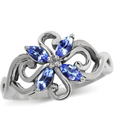 Genuine Tanzanite 925 Sterling Silver Victorian Style Flower Ring $20.20 Rings