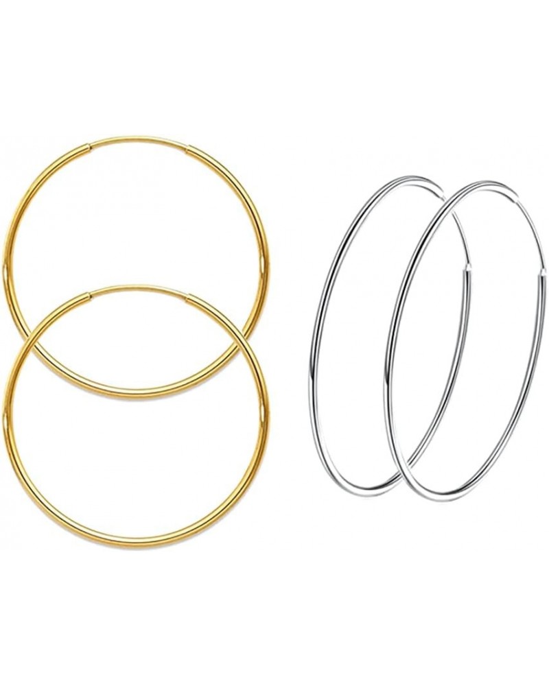 2Pairs Women's 14K Gold Plated Fashion Hoop Earrings,Round Endless Large Hoop Earrings Stainless Steel Hypoallergenic Earring...