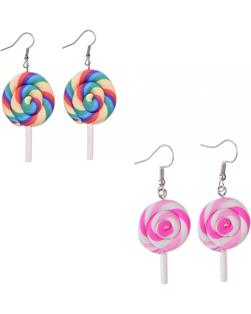 2 Pairs Handmade Rainbow Lollipop Earrings Set for Women Teen Girls Polymer Clay Delicate Sweet Colorful Simulated Swirl Cand...