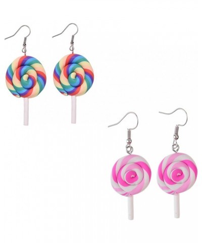 2 Pairs Handmade Rainbow Lollipop Earrings Set for Women Teen Girls Polymer Clay Delicate Sweet Colorful Simulated Swirl Cand...