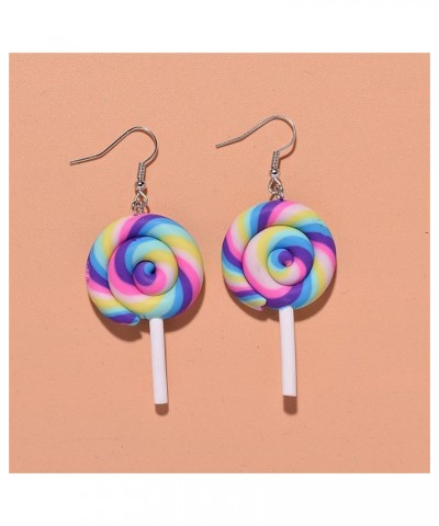 2 Pairs Handmade Rainbow Lollipop Earrings Set for Women Teen Girls Polymer Clay Delicate Sweet Colorful Simulated Swirl Cand...