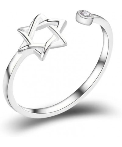 Vintage Star of David Ring for Women Simple Magen David Wiccan Amulet Adjustable Rings Jewish Hexagram Jewelry Silver $6.62 R...