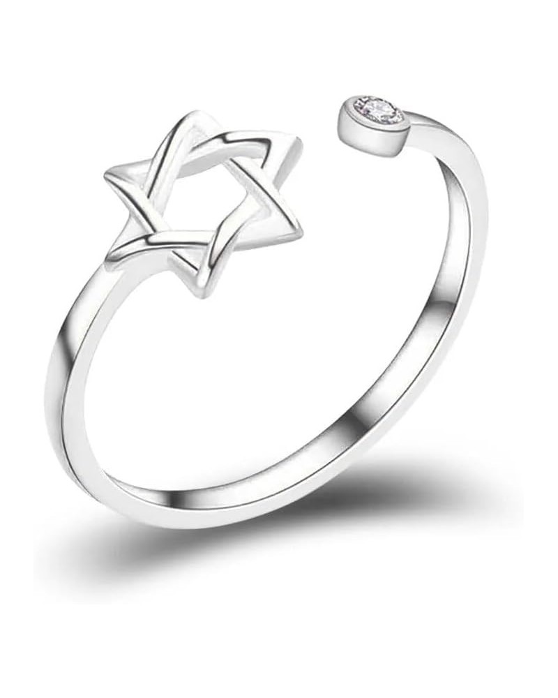 Vintage Star of David Ring for Women Simple Magen David Wiccan Amulet Adjustable Rings Jewish Hexagram Jewelry Silver $6.62 R...