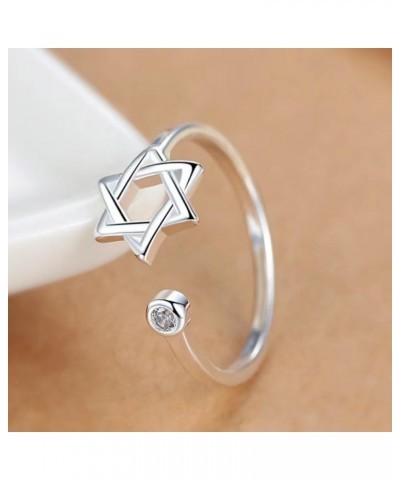 Vintage Star of David Ring for Women Simple Magen David Wiccan Amulet Adjustable Rings Jewish Hexagram Jewelry Silver $6.62 R...