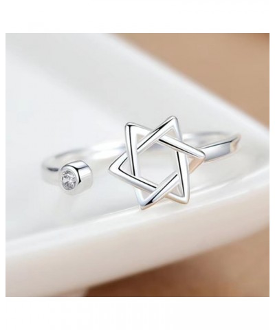 Vintage Star of David Ring for Women Simple Magen David Wiccan Amulet Adjustable Rings Jewish Hexagram Jewelry Silver $6.62 R...