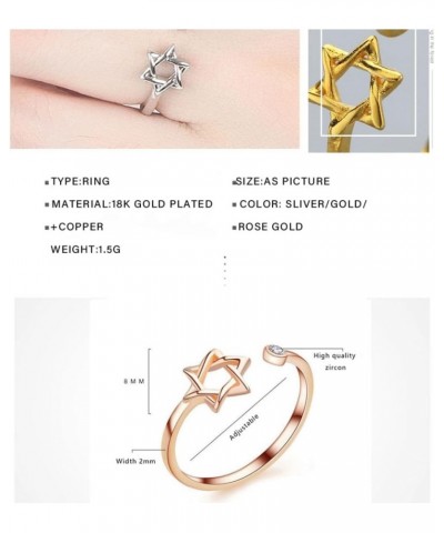 Vintage Star of David Ring for Women Simple Magen David Wiccan Amulet Adjustable Rings Jewish Hexagram Jewelry Silver $6.62 R...