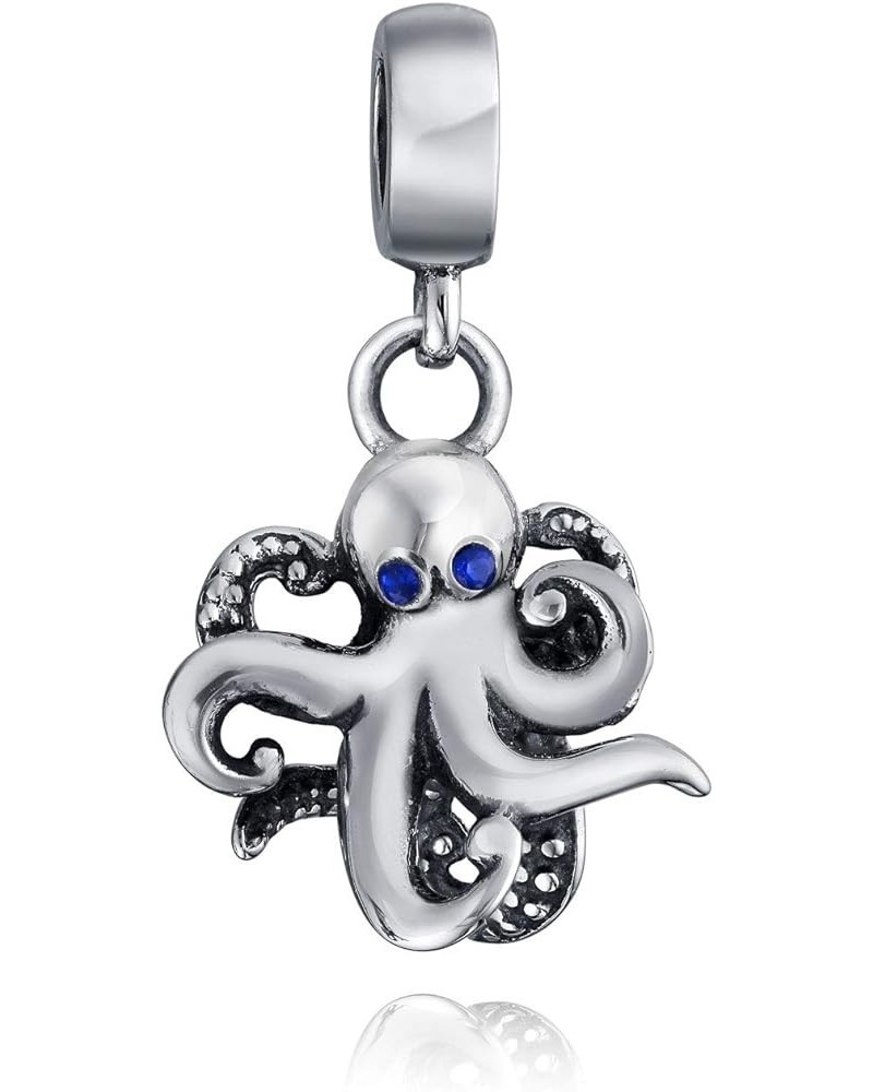 Ocean Blue Enamel Siren Mermaid Aquatic Nautical Sea Blow Fish Octopus Vacation Charm Bead For Women Teen .925 Sterling Silve...