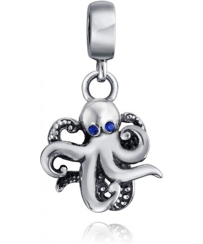 Ocean Blue Enamel Siren Mermaid Aquatic Nautical Sea Blow Fish Octopus Vacation Charm Bead For Women Teen .925 Sterling Silve...