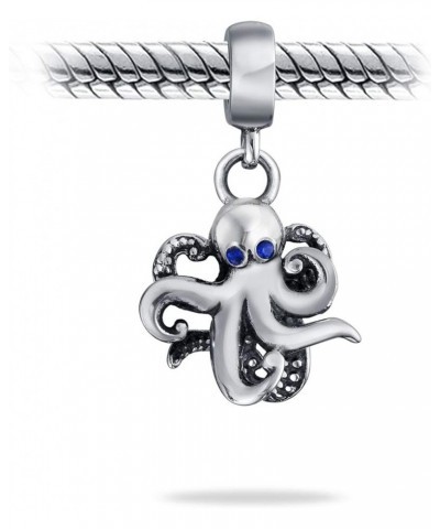 Ocean Blue Enamel Siren Mermaid Aquatic Nautical Sea Blow Fish Octopus Vacation Charm Bead For Women Teen .925 Sterling Silve...