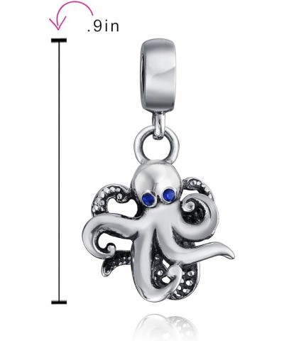 Ocean Blue Enamel Siren Mermaid Aquatic Nautical Sea Blow Fish Octopus Vacation Charm Bead For Women Teen .925 Sterling Silve...