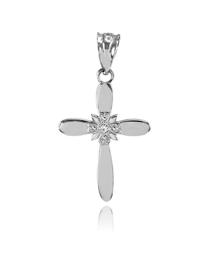 14K White Gold Diamond Accented 1" Solitaire Natal Starburst Flower Petal Cross Crucifix Pendant (?-? Color, I1 Clarity) $46....