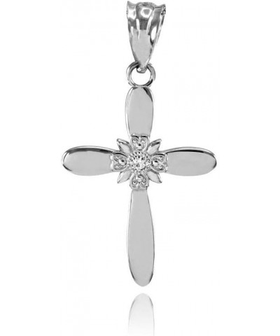 14K White Gold Diamond Accented 1" Solitaire Natal Starburst Flower Petal Cross Crucifix Pendant (?-? Color, I1 Clarity) $46....