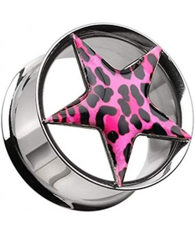 Leopard Star Hollow Double Flared Steel Ear Gauge Plug 9/16" (14mm), Pink $12.18 Body Jewelry