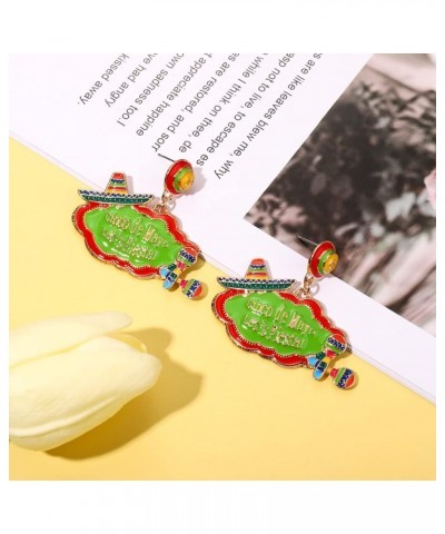 Cinco De Mayo Earrings for Women Fiesta Earrings Enamel Sombrero Earrings Cactus Hat Drop Earrings Chilli Sombrero Dangle Ear...