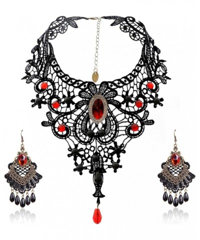 Elegant Vintage Black Lace Victorian Lolita Gothic Pendant Choker Necklace Earrings Set Red $8.83 Jewelry Sets