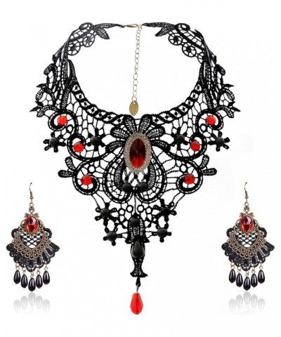 Elegant Vintage Black Lace Victorian Lolita Gothic Pendant Choker Necklace Earrings Set Red $8.83 Jewelry Sets