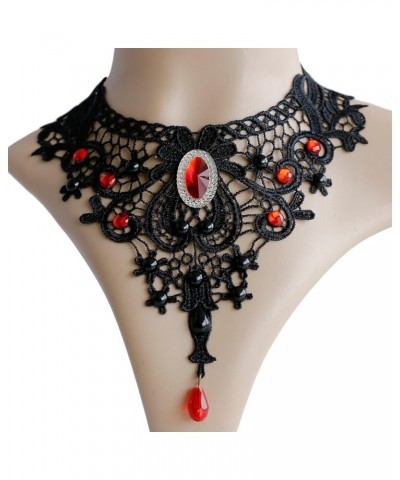 Elegant Vintage Black Lace Victorian Lolita Gothic Pendant Choker Necklace Earrings Set Red $8.83 Jewelry Sets