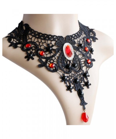 Elegant Vintage Black Lace Victorian Lolita Gothic Pendant Choker Necklace Earrings Set Red $8.83 Jewelry Sets