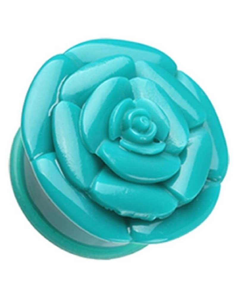 Rose Blossom Flower Single Flared Ear Gauge Plug (Sold by Pair) 3/4", Teal $10.79 Body Jewelry