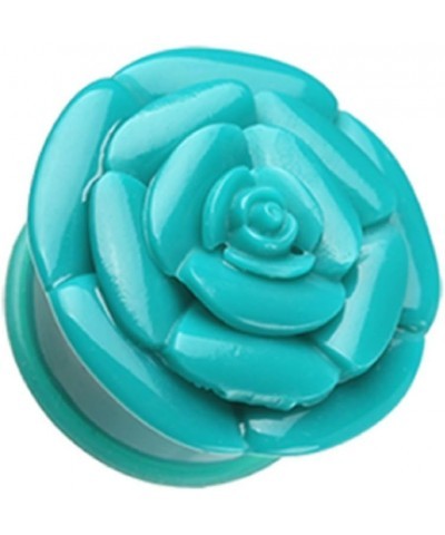 Rose Blossom Flower Single Flared Ear Gauge Plug (Sold by Pair) 3/4", Teal $10.79 Body Jewelry