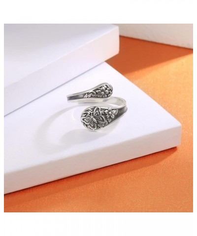 925 Sterling Silver Dragonfly Butterfly Spoon Ring Adjustable Vintage Flower Thumb Antique Boho Style Jewelry Gifts for Women...