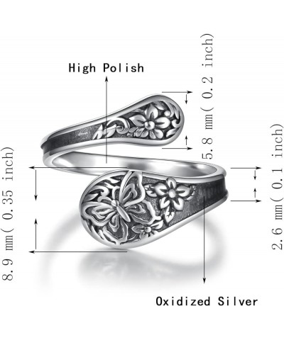 925 Sterling Silver Dragonfly Butterfly Spoon Ring Adjustable Vintage Flower Thumb Antique Boho Style Jewelry Gifts for Women...