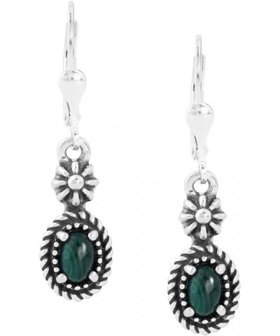 American West Sterling Silver Women's Dangle Earrings Choice of Gemstone Color Floral & Rope Design Green Malachite $26.46 Ea...