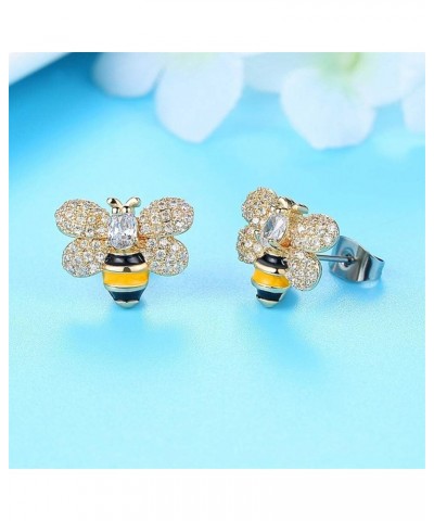 Gold Plated Enameled Crystal Honey Bee Bumble Stud Earrings Cute Little Honeybee Animal Dangle Drop Earrings Costume Jewelry ...