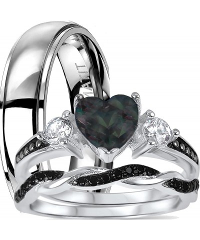 His Hers Wedding Ring Set TRIO 3 PCS Simulated Black Topaz Bridal Set Silver Black Titanium Him Her Her 12 - His 9 $49.39 Sets