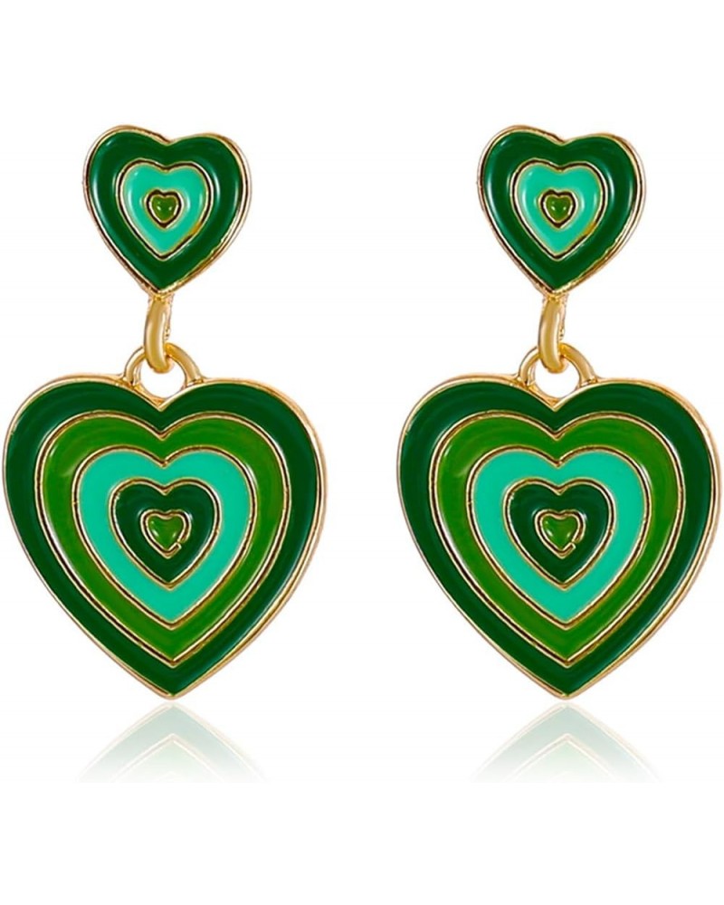 Ins Double Heart Earrings for Women Girls Trendy Enamel 14K Gold Plated Y2K Love Heart Shaped Dangle Drop Statement Earrings ...