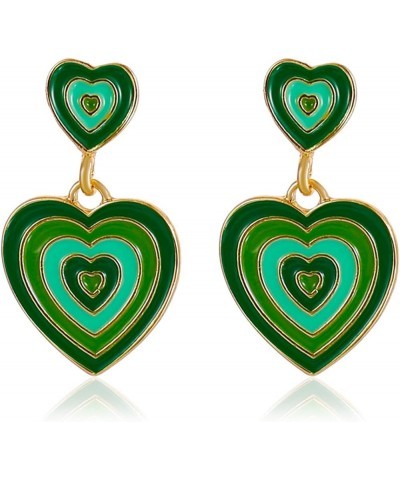 Ins Double Heart Earrings for Women Girls Trendy Enamel 14K Gold Plated Y2K Love Heart Shaped Dangle Drop Statement Earrings ...