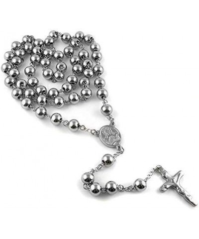 Christian Catholic Black Silver Stainless Steel Beads Crucifix Religious Long Rosary Necklace silver $9.34 Necklaces