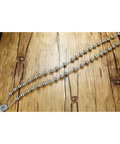 Christian Catholic Black Silver Stainless Steel Beads Crucifix Religious Long Rosary Necklace silver $9.34 Necklaces