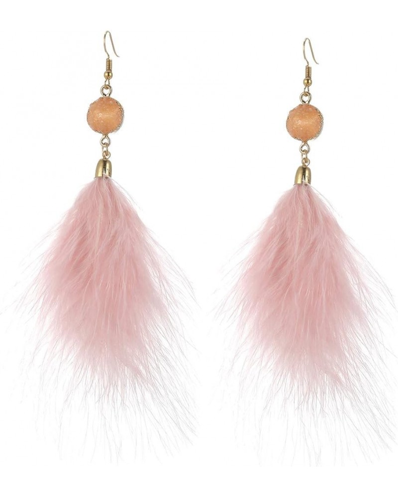 Feather Earrings for Women Long Dangle Earrings Bohemian Feather Tassel Earrings Pink $8.54 Earrings