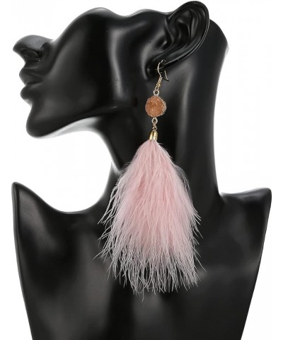 Feather Earrings for Women Long Dangle Earrings Bohemian Feather Tassel Earrings Pink $8.54 Earrings