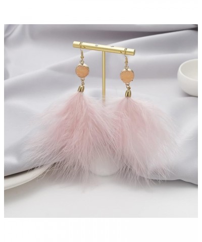 Feather Earrings for Women Long Dangle Earrings Bohemian Feather Tassel Earrings Pink $8.54 Earrings