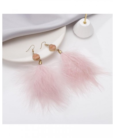 Feather Earrings for Women Long Dangle Earrings Bohemian Feather Tassel Earrings Pink $8.54 Earrings