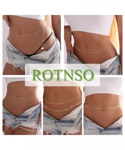 Body Chain 2PCS 14K Gold Plated Dainty Boho Waist Chain Layered Cuban Beach Belly Chain Adjustable Bikini Satellite Bead Body...