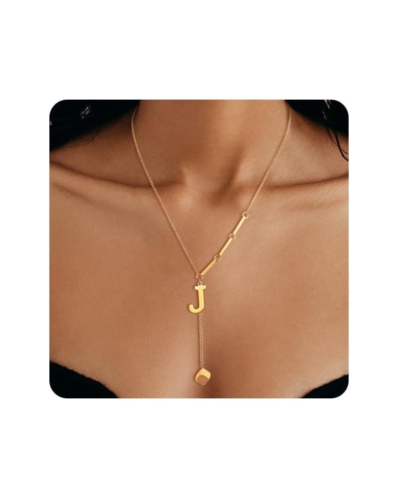 Cube Gold Initial Necklaces for Women - 14K Gold Plated Initial Necklaces | Layered Initial Letter Necklaces | Gold Initial P...